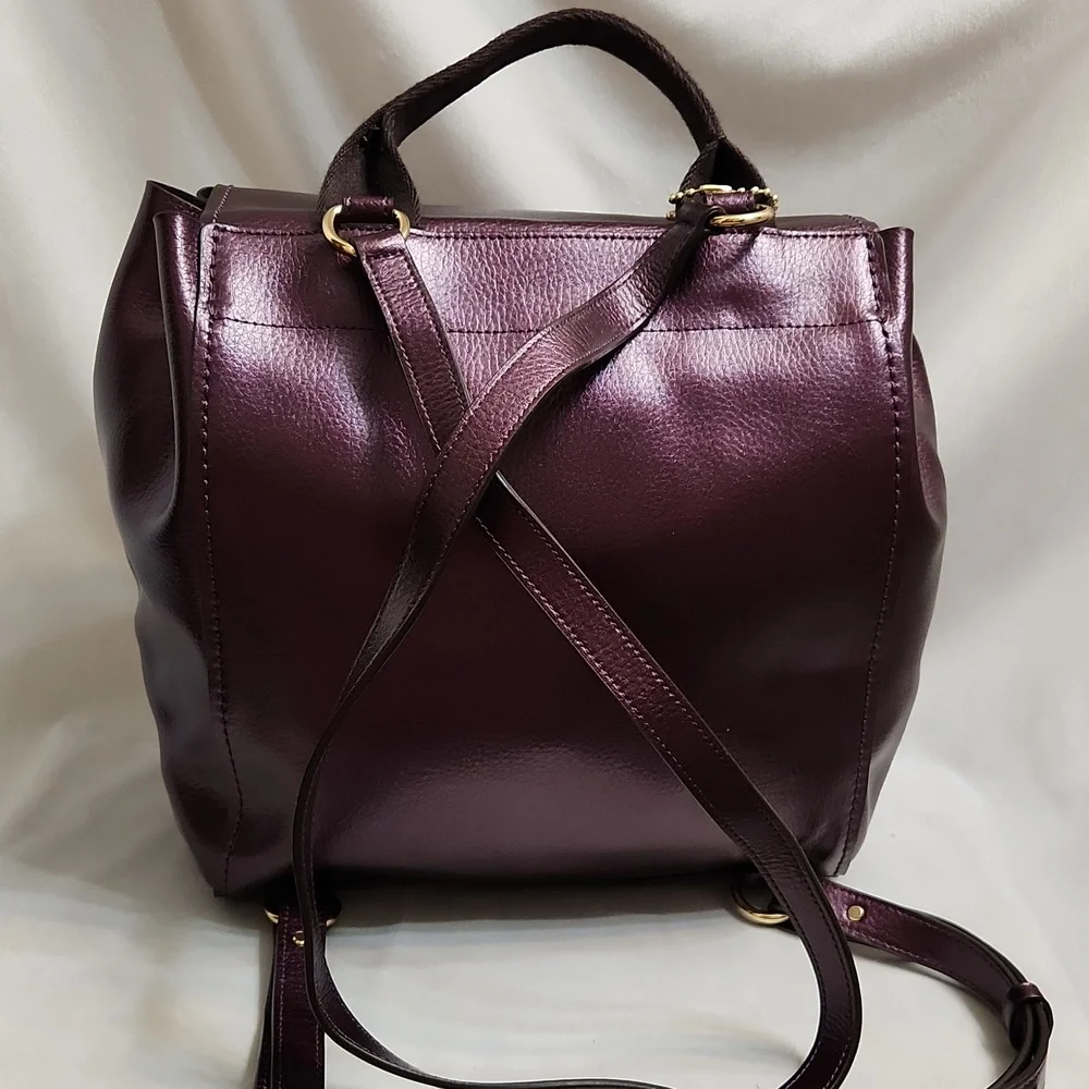 Coach Derby Purple Metallic Leather Backpack - Picture 2 of 16